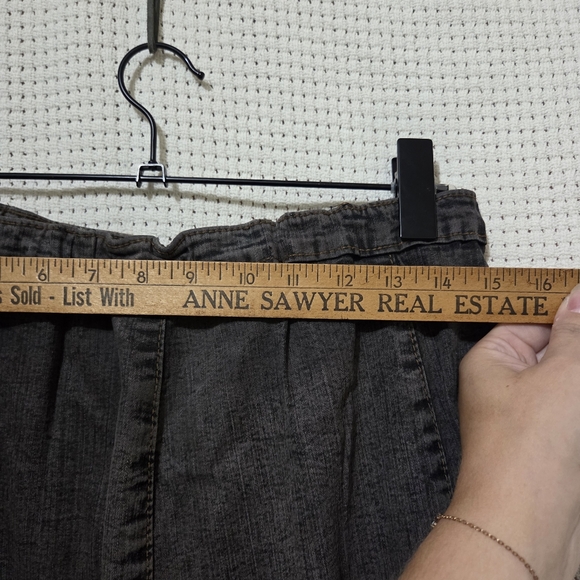 Boho Chic Handmade Dark Grey Distressed Denim Skirt with Lace Details L/XL - Picture 8 of 10